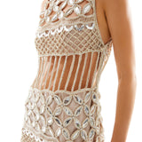 Hand Embroidered Crystal Embellishement Mini Dress with Hologram Details