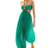 Crushed Chiffon Baggy Jumpsuit with Gold Chain Detail