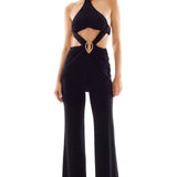 Halter Neck Buzi Skirt Pant Jumpsuit with Gold Chain