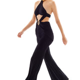 Halter Neck Buzi Skirt Pant Jumpsuit with Gold Chain