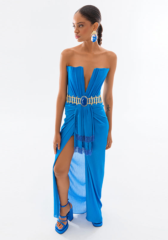RS23-D-2063-Blue-38 raisa_vanessa satin-deep-v-neck-strapless-maxi-dress-with-gold-belt