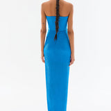 Satin Deep V Neck Strapless Maxi Dress With Gold Belt