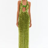 Halter Neck Sequined Maxi Dress