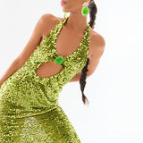 Halter Neck Sequined Maxi Dress