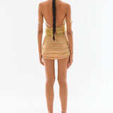 Gold Chain and Rhine Stone Chiffon Mini Skirt With Gemstone Details