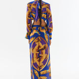 Patterned Satin Maxi Skirt Pants