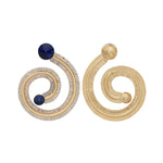 Blue Gold Crystal Detailed Rounded Earrings