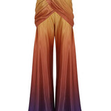 High Waist Multicolored Satin Pant with Draped Details