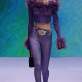 Glittered Knit Corset Top With Feather Details