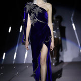 One-shoulder Velvet Maxi Dress