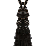 Ruffled V-Neck Lace Maxi Dress with Gold Dress