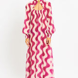 Chiffon Pleated Maxi Dress with Long Sleeve