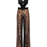 Black/Bronze Sequined Chiffon Jumpsuit