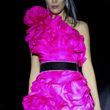 One-shoulder Ruffle Rose Mini Dress