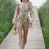Shiny Chiffon Mini Dress with Ribbon Detail