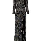 Full Embroidered Netted Velvet Long Dress