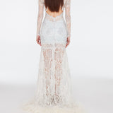 Lace Feather Embellished Maxi Dress