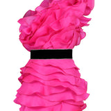 One Shouldered Ruffled Rose Mini Dress