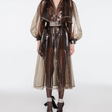 Crystal Belted Beaded Long Raincoat