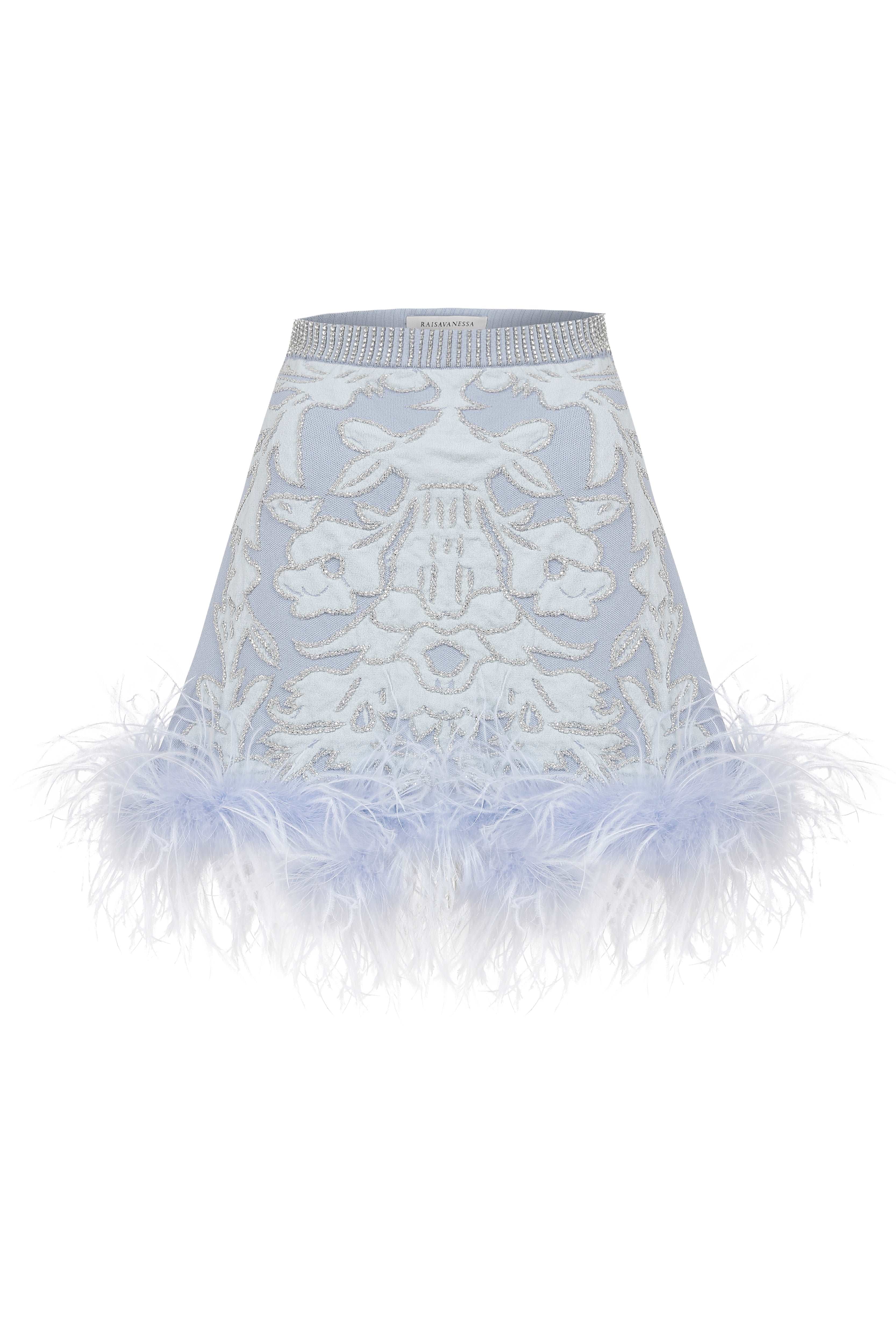 beaded-feather-embellished-mini-skirt raisa_vanessa beaded-feather-embellished-mini-skirt