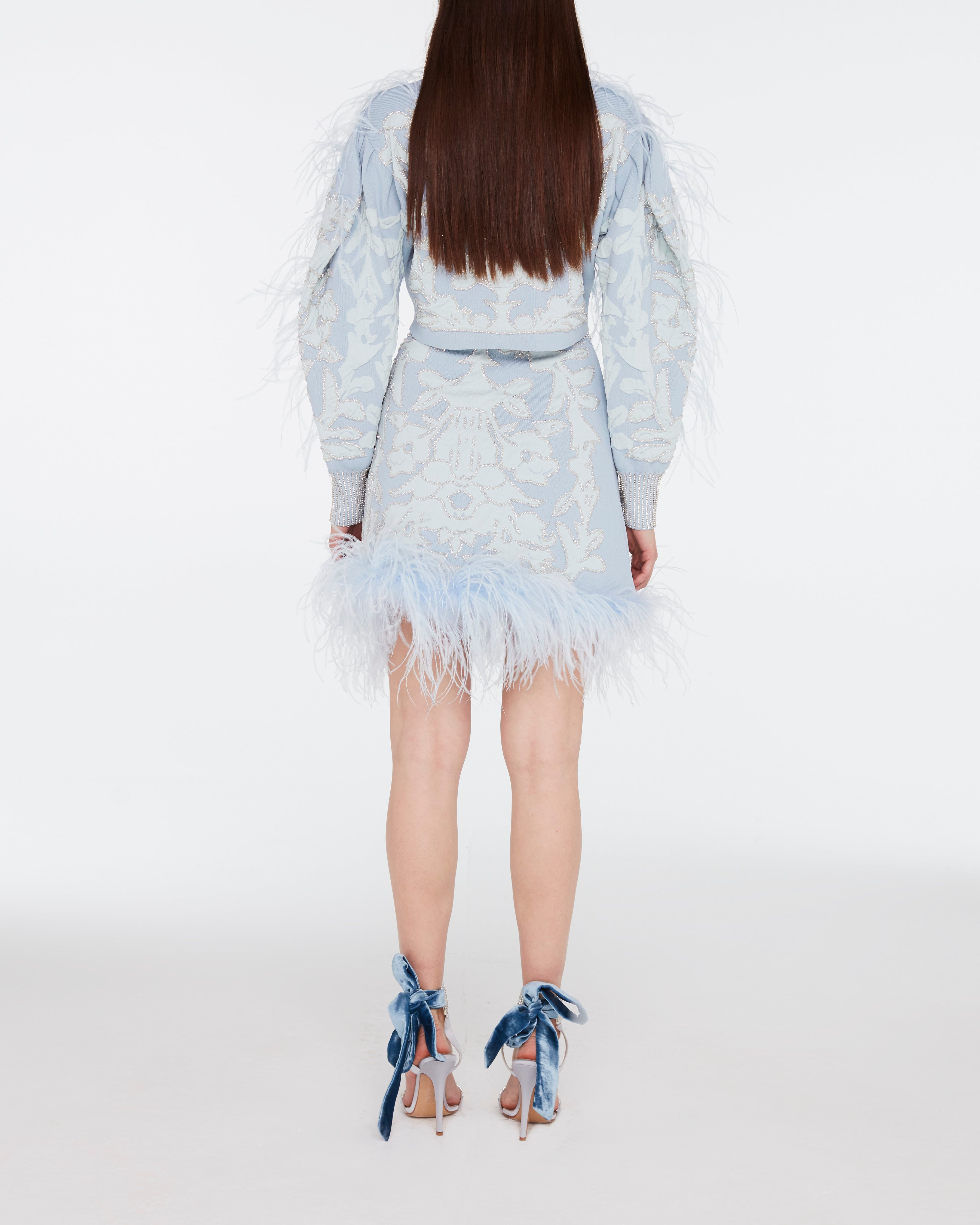 beaded-feather-embellished-mini-skirt raisa_vanessa beaded-feather-embellished-mini-skirt