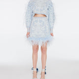 Beaded Jacquard Mini Sweater With Feathers