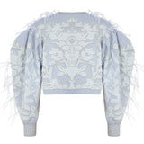 Beaded Jacquard Mini Sweater With Feathers