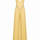 Yellow Halter-Neck Jumpsuit With Crystal Embellishments