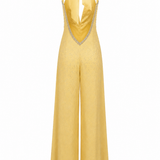 Yellow Halter-Neck Jumpsuit With Crystal Embellishments