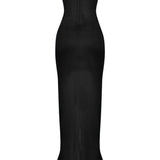 Satin Deep V Neck Strapless Maxi Dress With Gold Belt