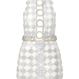 Halter Neck Crystal Embellished Mini Dress With Neck Details