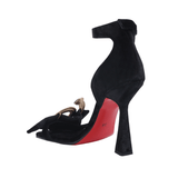 Black Velvet High Heels With Crystal Stoned Round Accessory