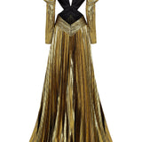 Pleated and Draped V Neck Maxi