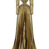 Pleated and Draped V Neck Maxi