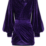 Velvet Glitter Draped Mini Dress