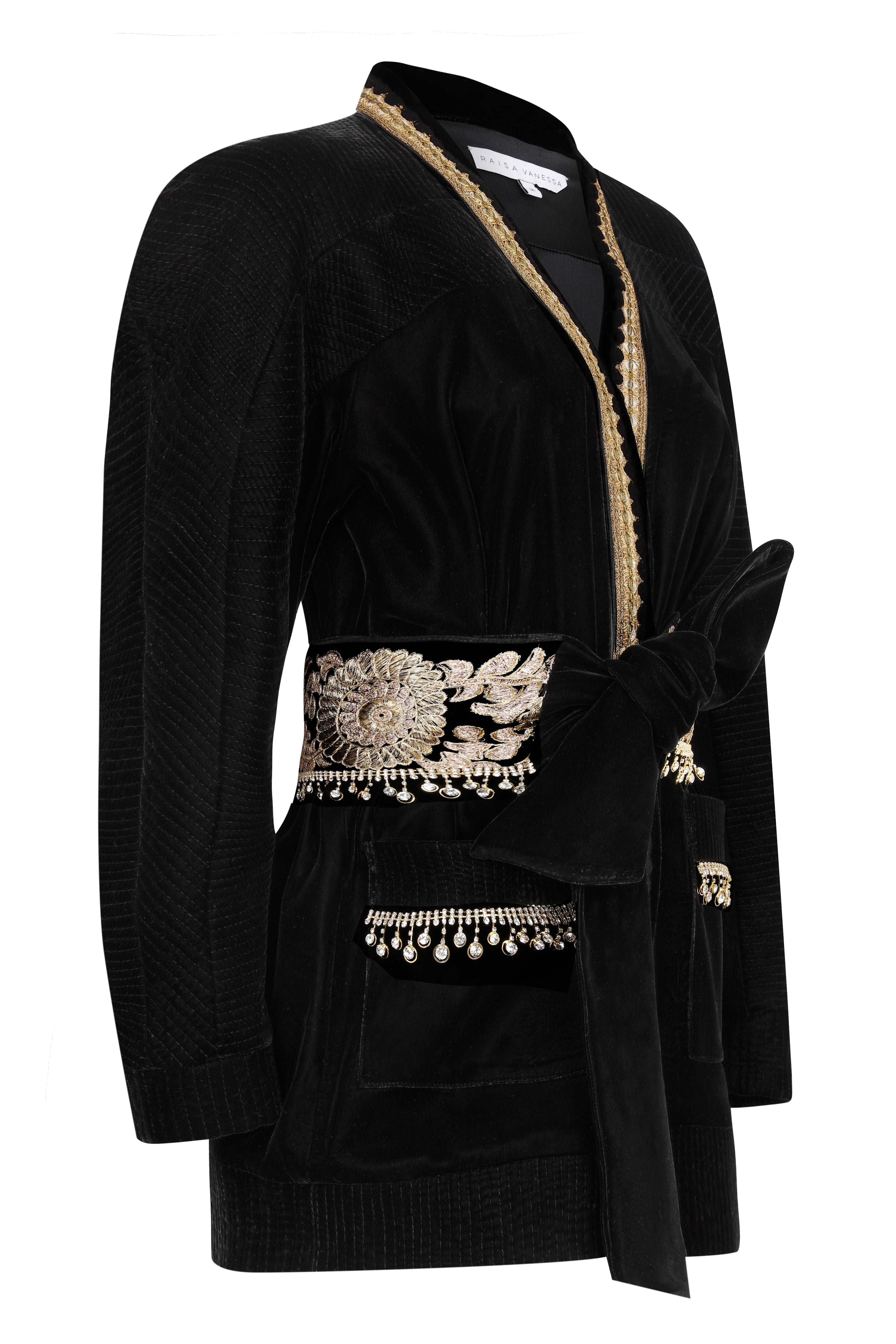 Black Jacket Dress with Gold Embroidery