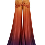 High Waist Multicolored Satin Pant with Draped Details
