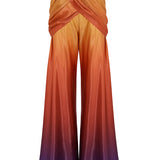 High Waist Multicolored Satin Pant with Draped Details