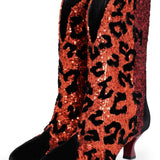 Low Heeled Sequined Boots with Pattern