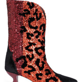 Low Heeled Sequined Boots with Pattern