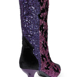 Low Heeled Sequined Boots with Pattern