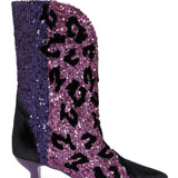 Low Heeled Sequined Boots with Pattern