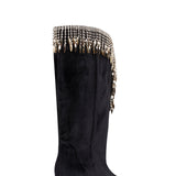 Low Heeled Velvet Boots with Embellishment Details