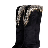 Low Heeled Velvet Boots with Embellishment Details