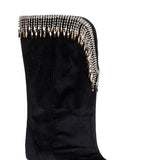 Low Heeled Velvet Boots with Embellishment Details