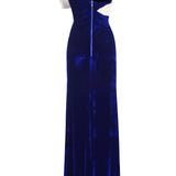 Bow Tie Detailed One Shouldered Maxi Dress with High Slit