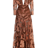 Patterned V-neck Maxi Dress with Open Neck