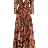 Patterned V-neck Maxi Dress with Open Neck