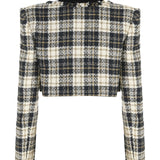 Golden Buckled Check Patterned Crop Jacket