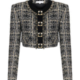 Tweed Crop Jacket with Gold Buckles